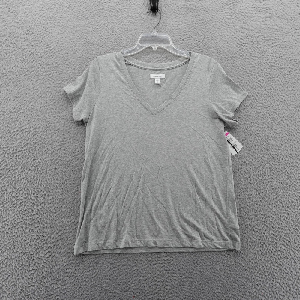 Nordstrom Womens V Neck TShirt Gray Tencel Size‎ Large Modal Blend Knit NEW
